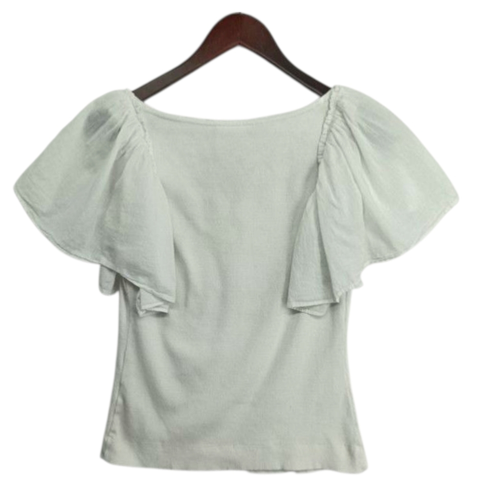 ❌SOLD❌️Maeve by Anthropologie White Flutter Sleeve Stretchy Rib Knit V-Neck Top - Picture 6 of 11